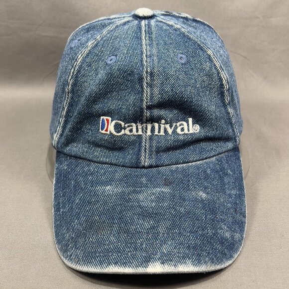 Carnival Cruise Line Strapback Hat Cap Blue Denim Souvenir Distressed Dad Mens - Picture 2 of 14